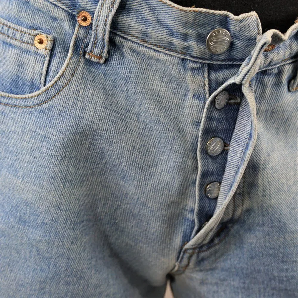Vintage Denim Jean Shorts Steel Denim Button Fly High Waisted Made in USA